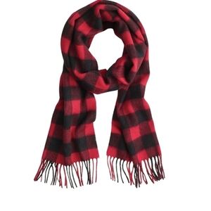 J.Crew Scarf Wool Black Red‎ Buffalo Plaid Rectangle Fringe